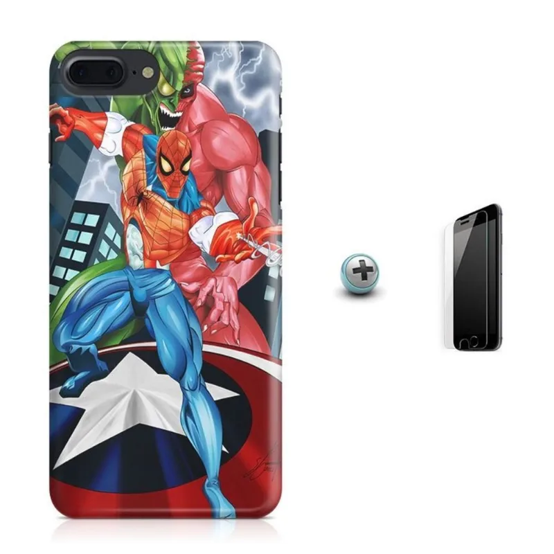 Kit Capa iPhone 7 Plus - Homem Aranha + Pel.Vidro BD1