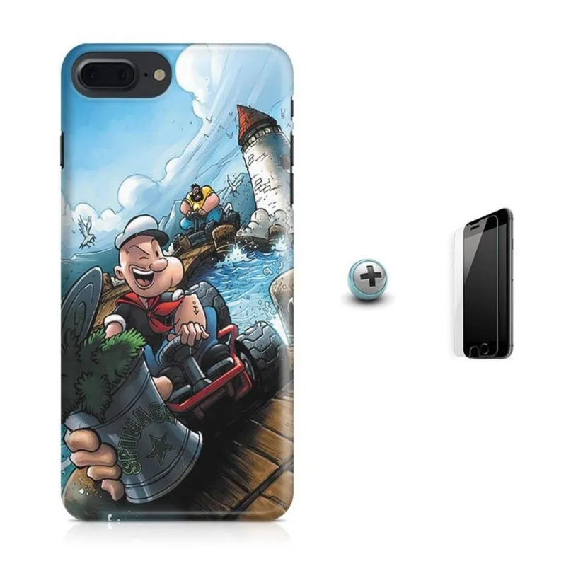 Kit Capa iPhone 7 Plus - Popeye + Pel.Vidro BD1