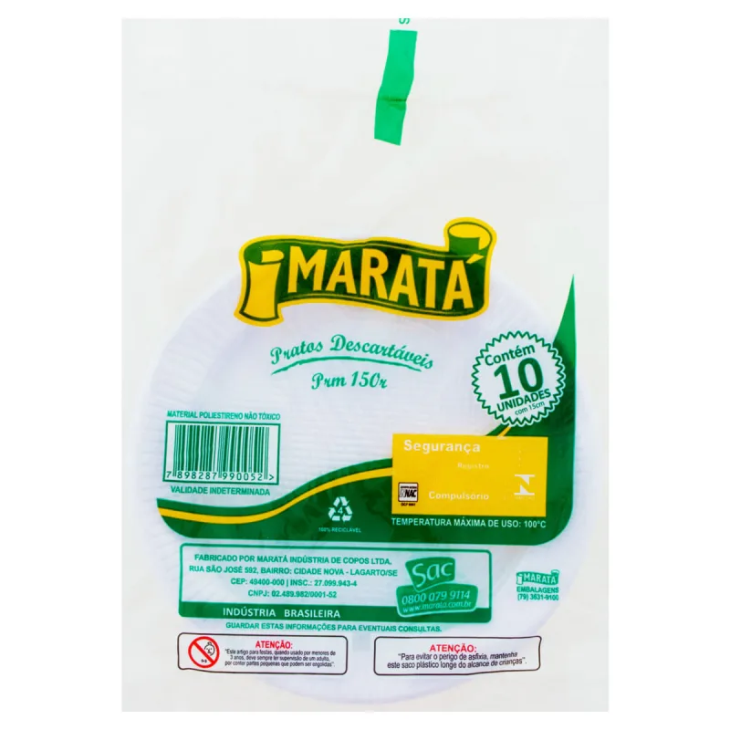 Prato Descartável Maratá 15cm com 10 Unidades - Marata
