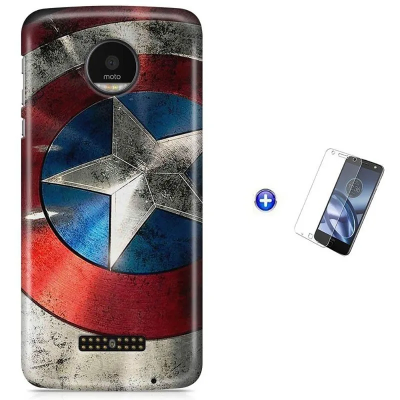Kit Capa Moto Z XT1650 -Cpt.América Vingadores+Pel Vidro BD1
