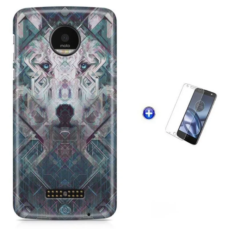 Kit Capa Moto Z XT1650 - Moon Wolf Lobo Lunar +Pel Vidro BD1