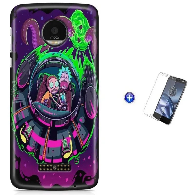 Kit Capa Moto Z XT1650 - Rick And Morty + Pel Vidro BD1