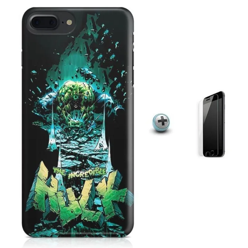 Kit Capa iPhone 7 Plus - Hulk Vingadores + Pel Vidro BD1