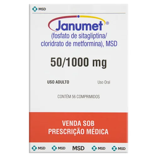 JANUMET FOSFATO DE SITAGLIPTINA 50MG CLORIDRATO DE METFORMINA 1000MG MSD CAIXA 56 COMPRIMIDOS