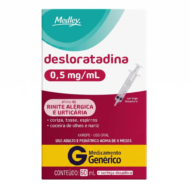 Desloratadina 0,5mg/ml Genérico Medley 60ml Xarope - Medley - Remédios