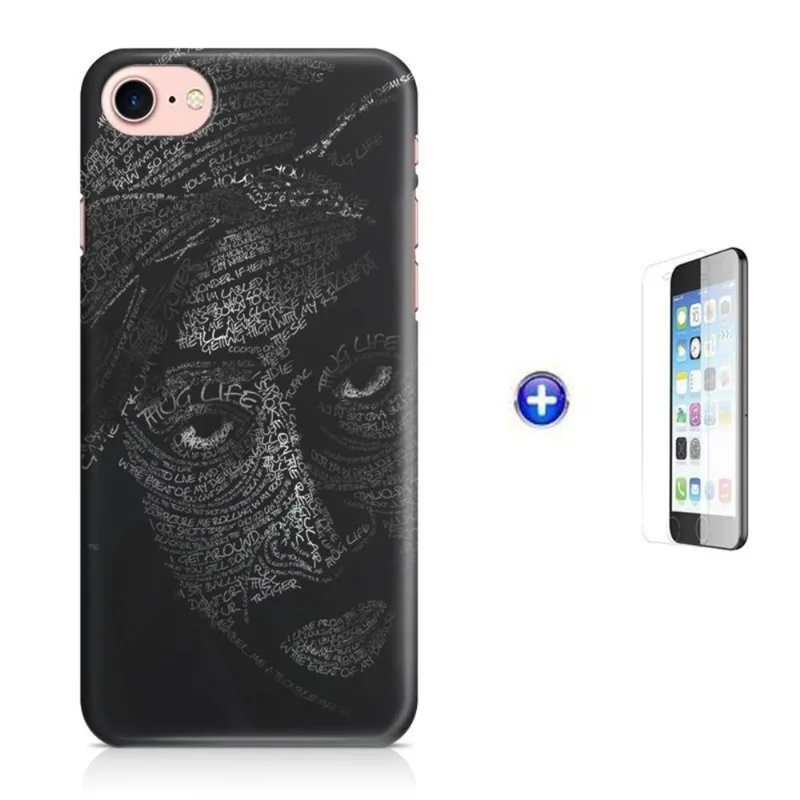 Kit Capa iPhone 7 - 4,7' Tupac + Pel.Vidro BD1