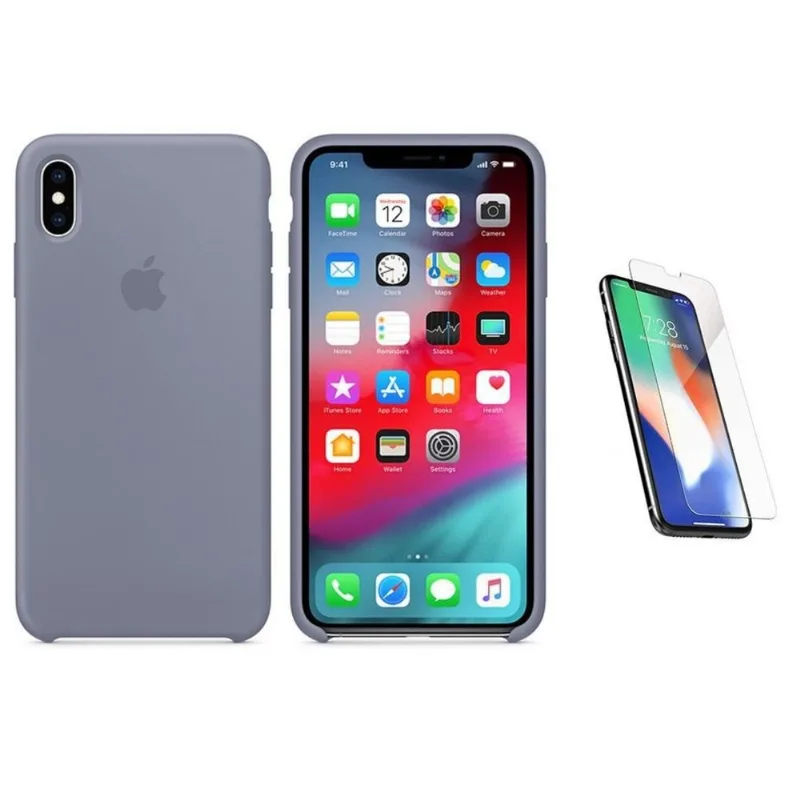 Capa Silicone iPhone XS Max 6,5' ? Cinza-lavanda + Pel