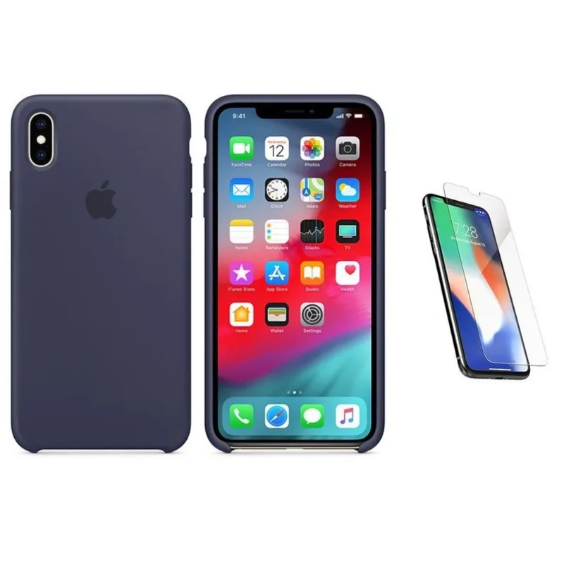 Capa Silicone iPhone XS Max 6,5' Azul + Pel