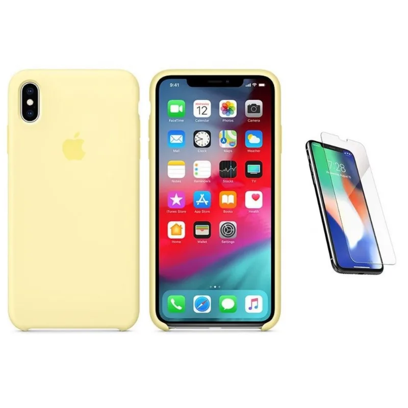 Capa Silicone iPhone XS 5,8' Amarelo-creme + Pel