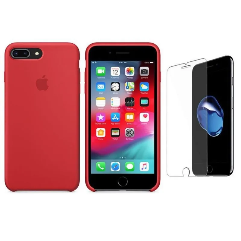 Capa Silicone iPhone 8 Plus / 7 Plus Vermelho + Pel