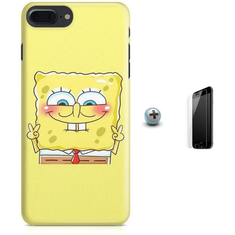 Kit Capa iPhone 7 Plus - Bob Esponja + Pel Vidro B30