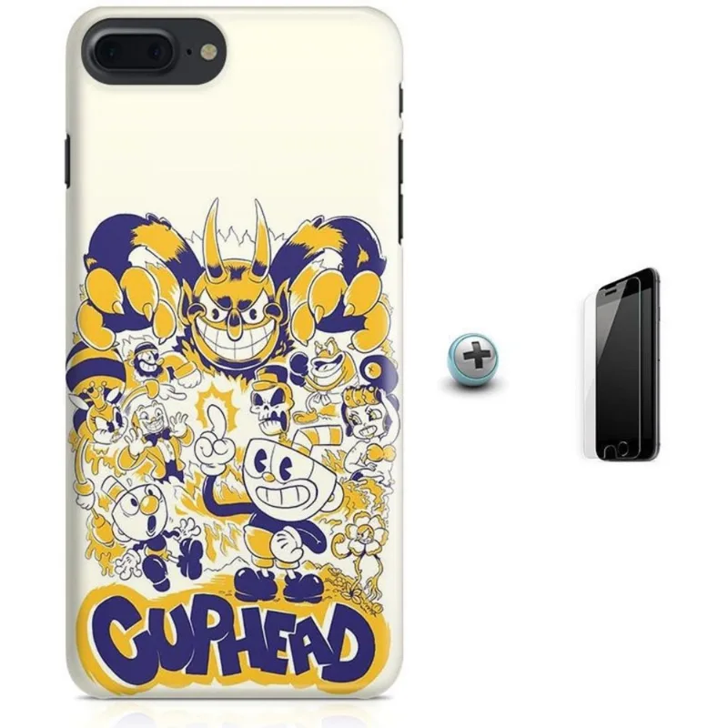 Kit Capa iPhone 7 Plus - Cuphead Game Jogo + Pel Vidro B30