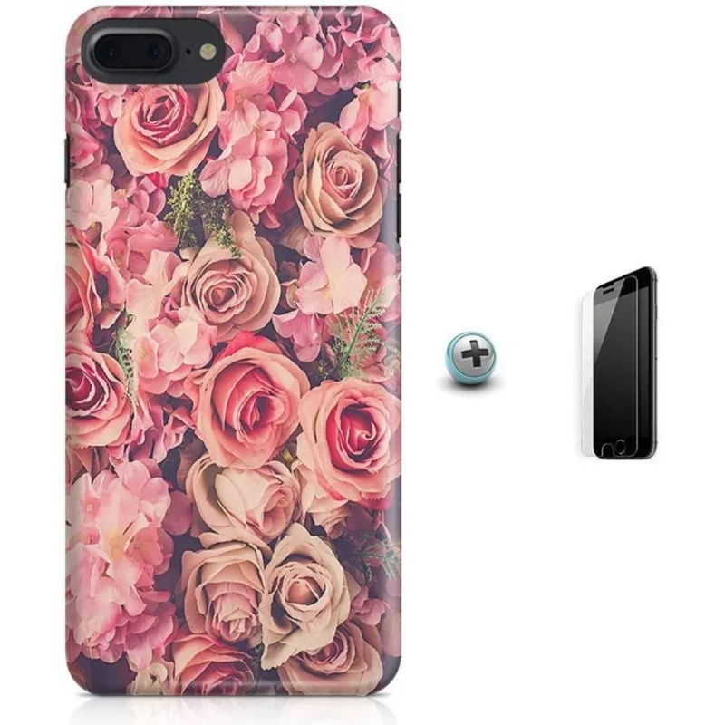 Kit Capa iPhone 7 Plus - Flores Flowers + Pel Vidro B30