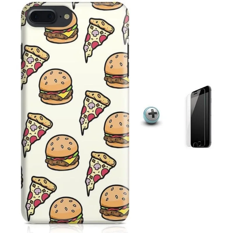 Kit Capa iPhone 7 Plus - Hamburger Pizza + Pel Vidro B30
