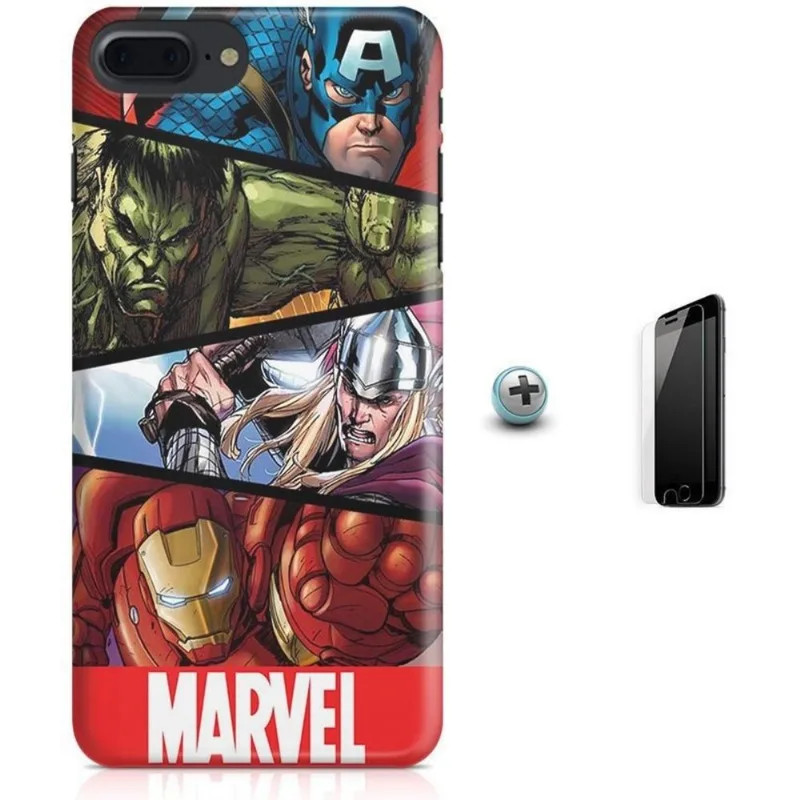 Kit Capa iPhone 7 Plus - Avengers Vingadores + Pel Vidro B30