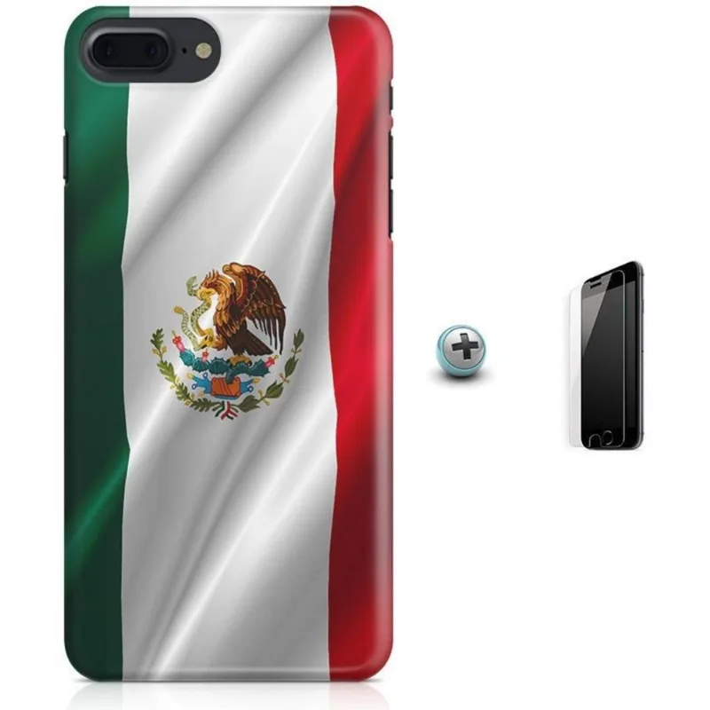 Kit Capa iPhone 7 Plus - Bandeira Mexico + Pel Vidro B30