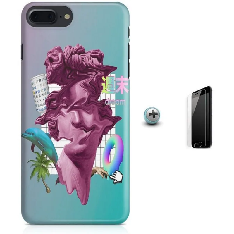 Kit Capa iPhone 7 Plus - Vaporwave Floral + Pel Vidro B30