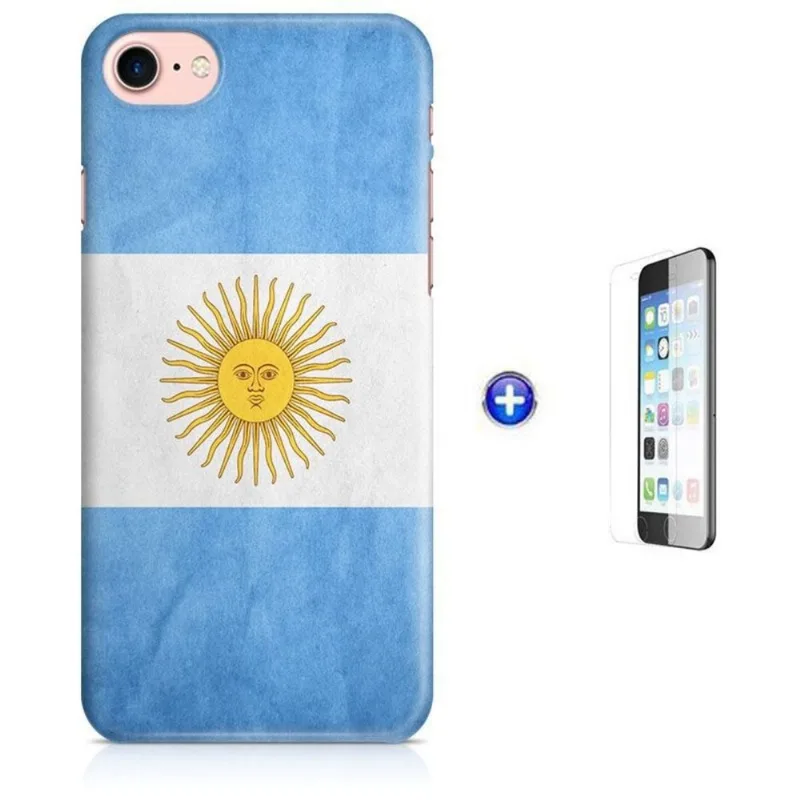 Kit Capa iPhone 7 - 4,7' Bandeira Argentina+Pel Vidro (BD30)