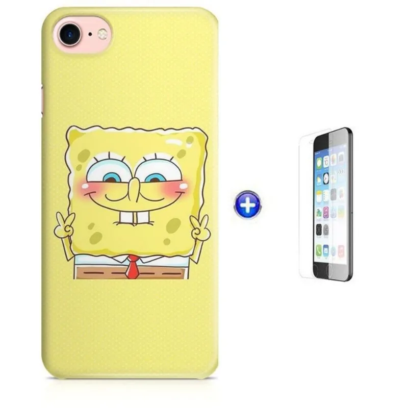 Kit Capa iPhone 7 - 4,7' Bob Esponja + Pel Vidro (BD30)