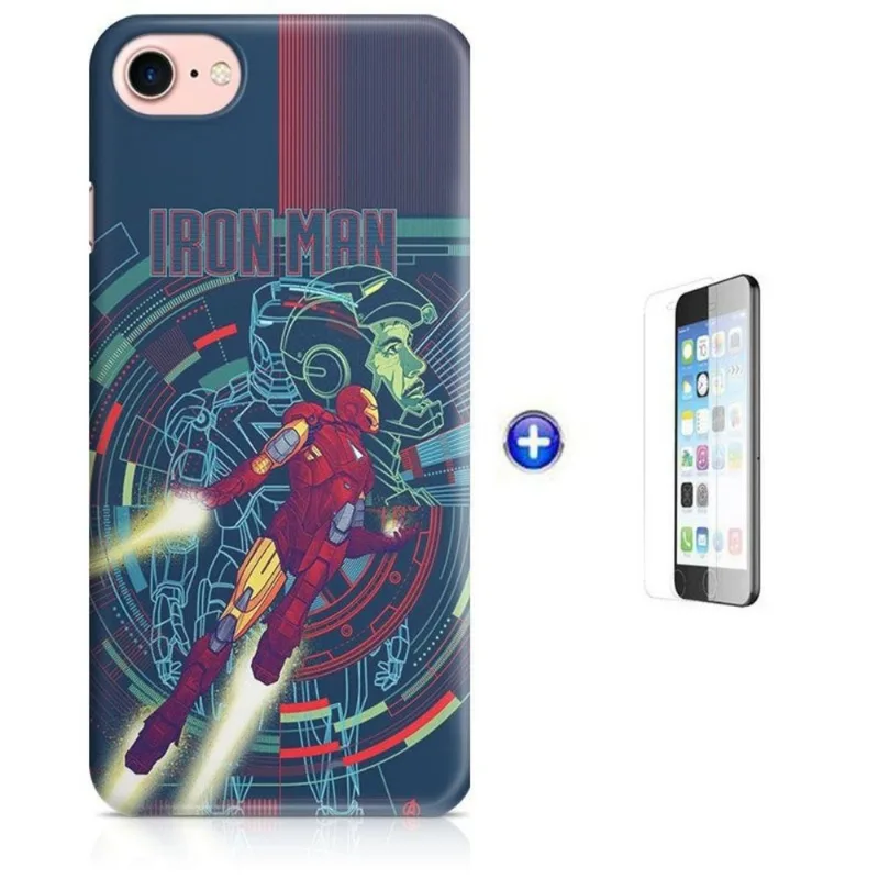 Kit Capa iPhone 7 - 4,7' Homem de Ferro + Pel Vidro (BD30)