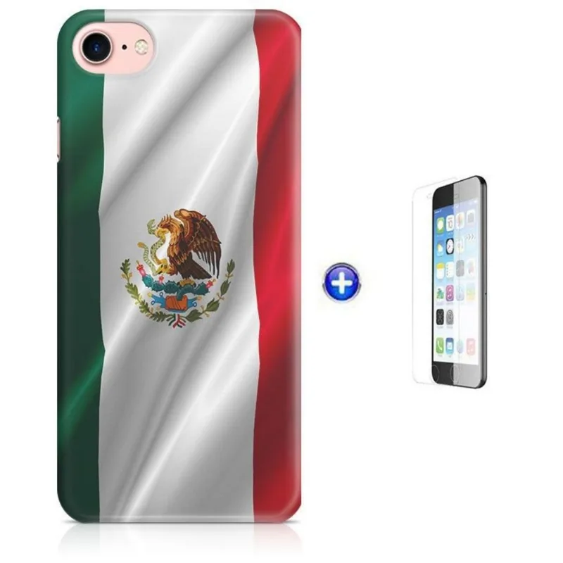 Kit Capa iPhone 7 - 4,7' Bandeira Mexico + Pel Vidro (BD30)