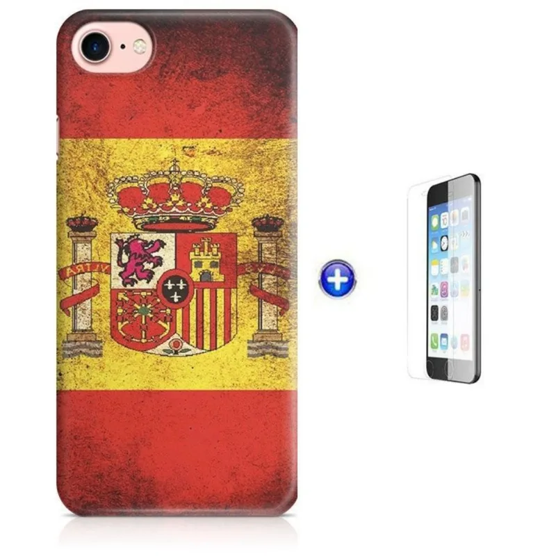 Kit Capa iPhone 8 - 4,7' Bandeira Espanha + Pel Vidro B30