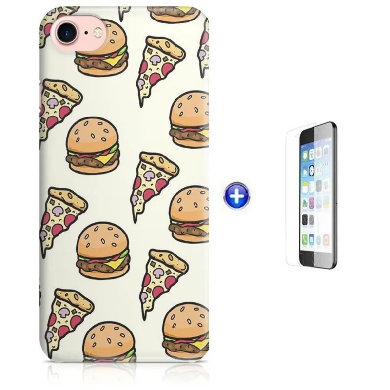 Kit Capa iPhone 8 - 4,7' Hamburger Pizza + Pel Vidro B30