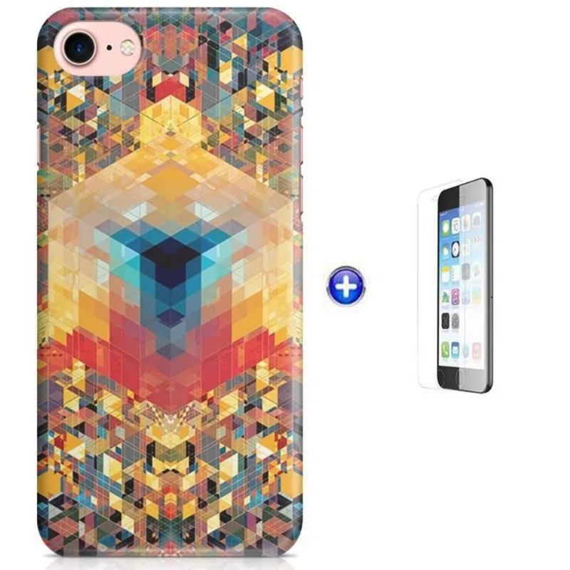 Kit Capa iPhone 7 - 4,7' Arte Geométrica + Pel Vidro (BD50)