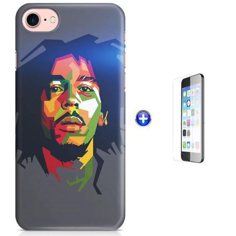 Kit Capa iPhone 7 - 4,7' Bob Marley + Pel Vidro (BD50)