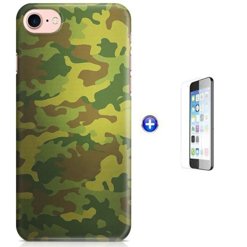 Kit Capa iPhone 7 - 4,7' Camuflagem + Pel Vidro (BD52)