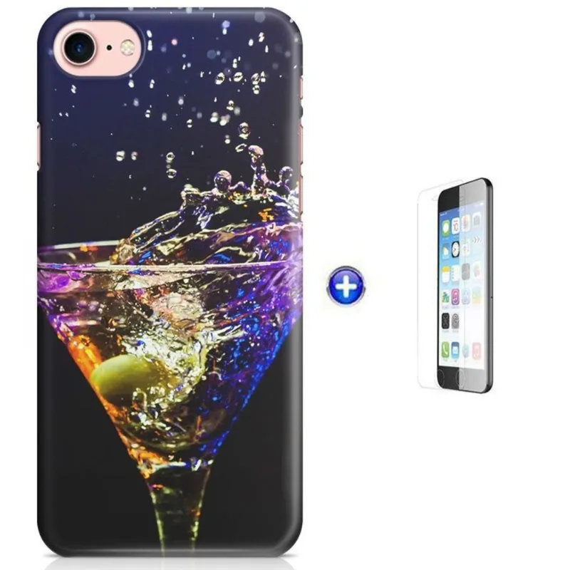 Kit Capa iPhone 7 - 4,7' Drink Bebida + Pel Vidro (BD50)