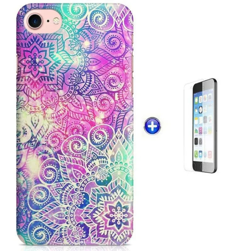 Kit Capa iPhone 7 - 4,7' Galáxia de Flores +Pel Vidro (BD50)