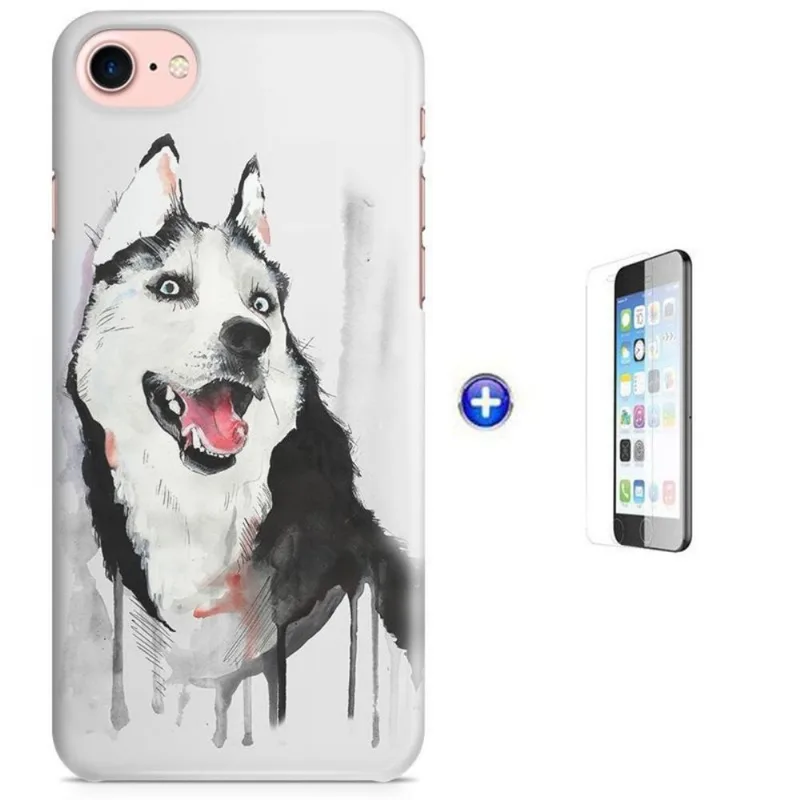 Kit Capa iPhone 7 - 4,7' Husky Siberiano + Pel Vidro (BD50)