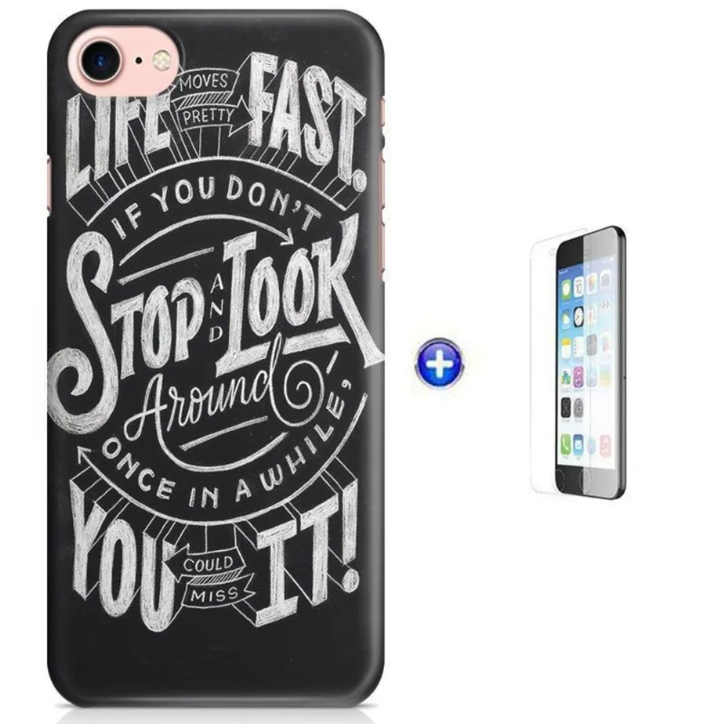 Kit Capa iPhone 7 - 4,7' A vida passa + Pel Vidro (BD50)