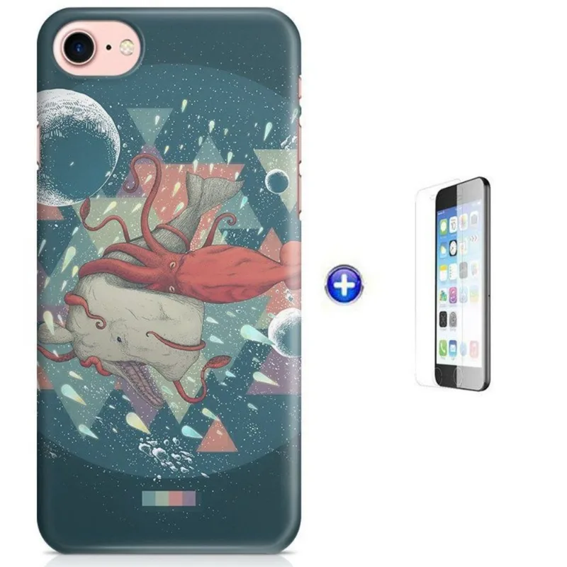 Kit Capa iPhone 7 - 4,7' Lula Baleia Lua + Pel Vidro (BD50)