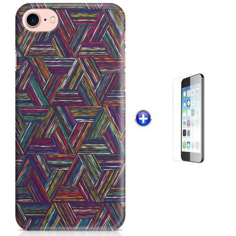 Kit Capa iPhone 7 - 4,7' Tecido Colorido + Pel Vidro (BD50)