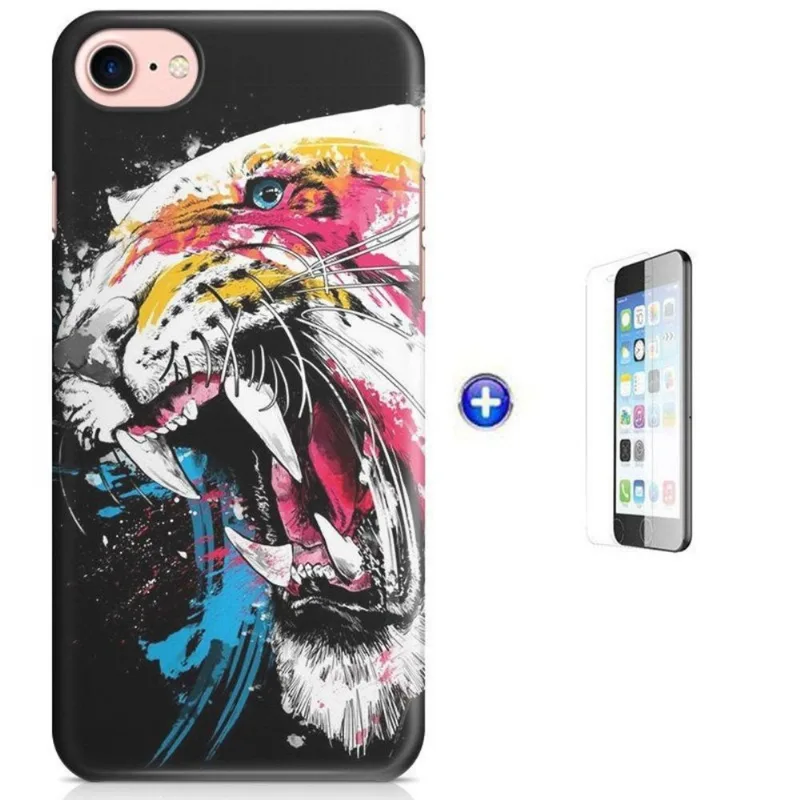Kit Capa iPhone 7 - 4,7' Tigre + Pel Vidro (BD50)
