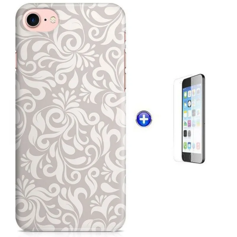 Kit Capa iPhone 7 - 4,7' Flores Brancas + Pel Vidro (BD50)