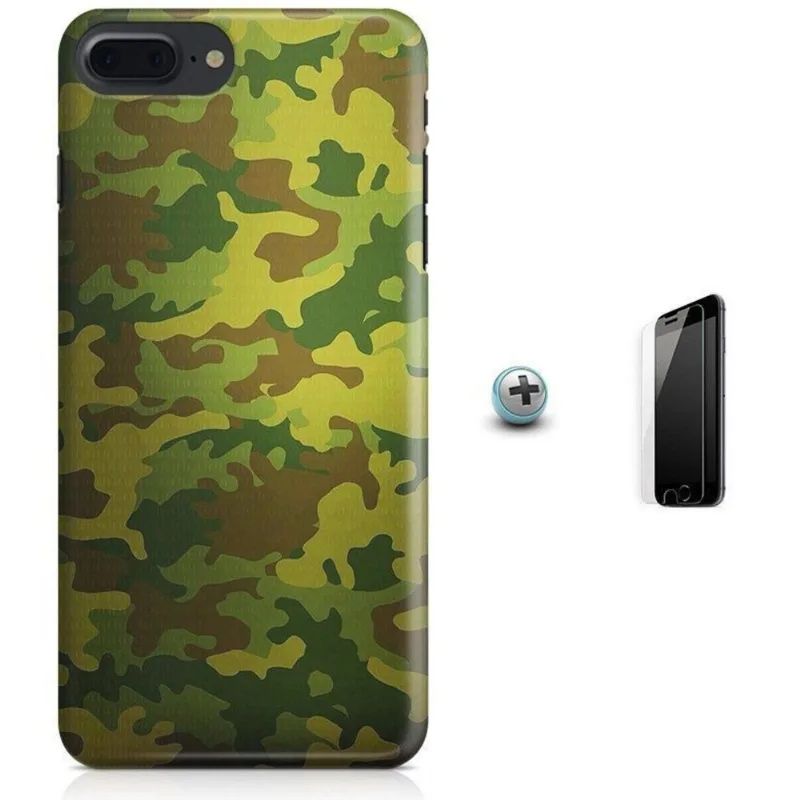 Kit Capa iPhone 7 Plus - Camuflagem + Pel Vidro (BD52)