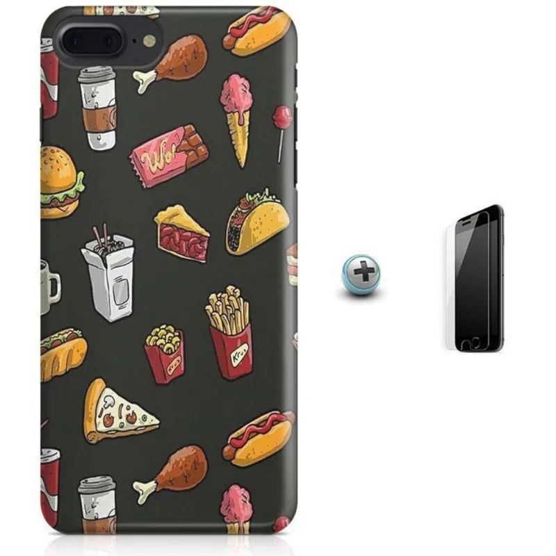 Kit Capa iPhone 7 Plus - Pizza Fritas + Pel Vidro (BD50)