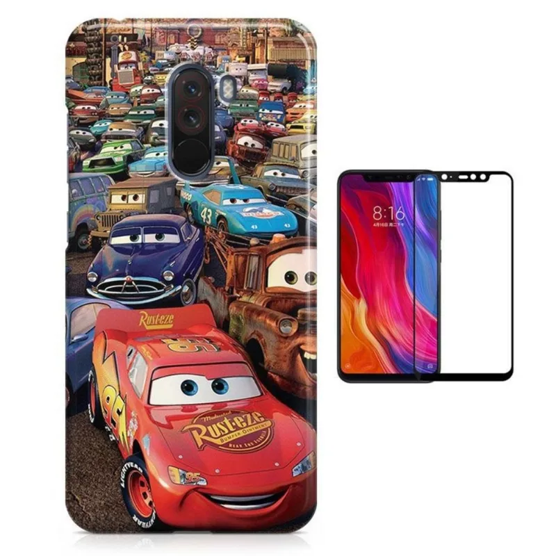 Kit Capa Case TPU Xiaomi Pocophone F1 Carros Relampago Mcqueen + Pel Vidro(BD01)