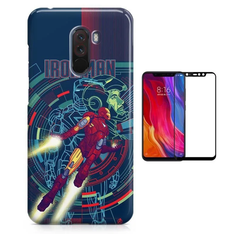 Kit Capa Case TPU Xiaomi Pocophone F1 Iron Man Homem de Ferro Tony Stark+ Pel Vidro(BD01)