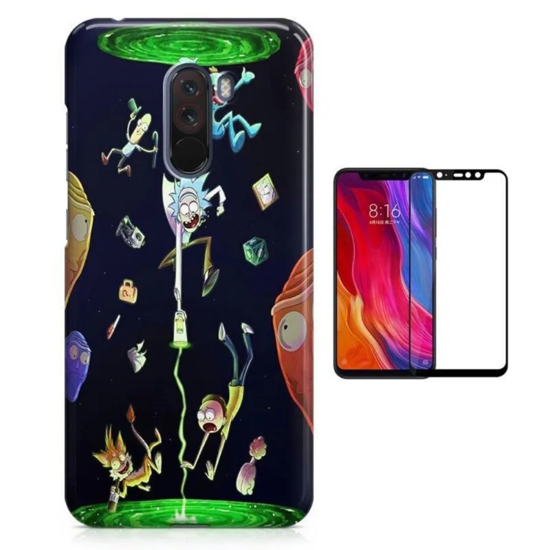 Kit Capa Case TPU Xiaomi Pocophone F1 Rick and Morty+ Pel Vidro (BD03)