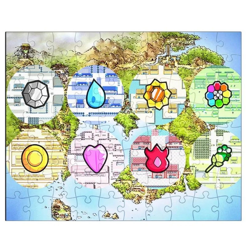 Quebra-Cabeça Personalizado 90 Peças - 20 cm x 30 cm Pokémon Mapa de Kanto Insignias (BD61)