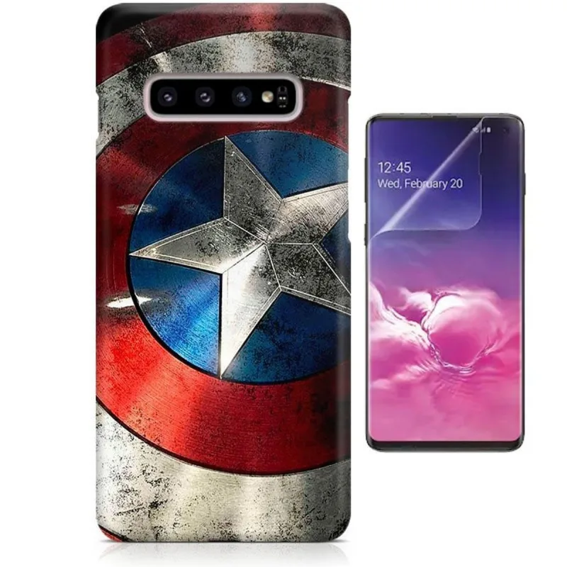 Kit Capa Case TPU Galaxy S10 Capitão America Escudo + Pel Vidro (BD01)