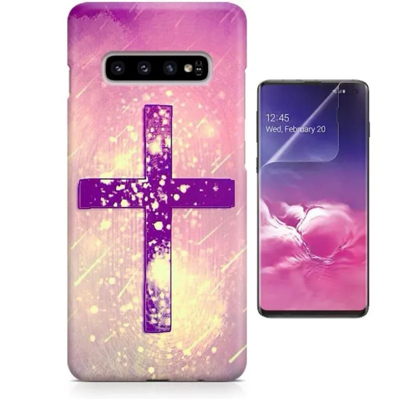 Kit Capa Case TPU Galaxy S10 Cruz Crucifixo Religioso + Pel Vidro (BD01)