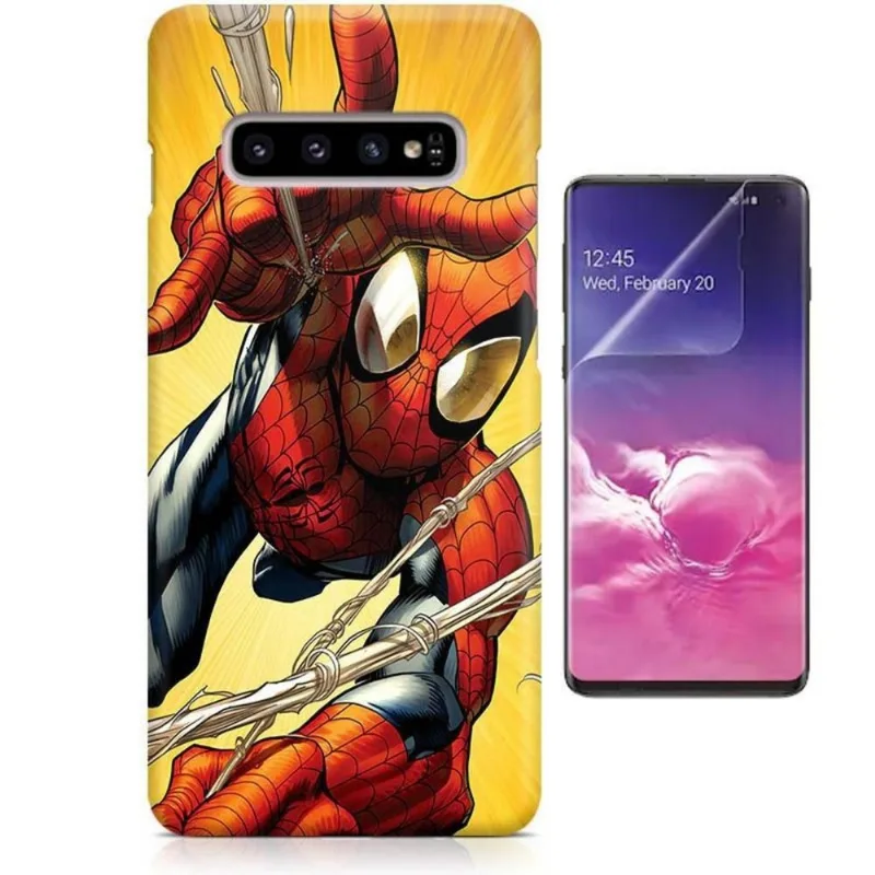 Kit Capa Case TPU Galaxy S10+ Plus Homem Aranha Spider Man + Pel Vidro (BD01)