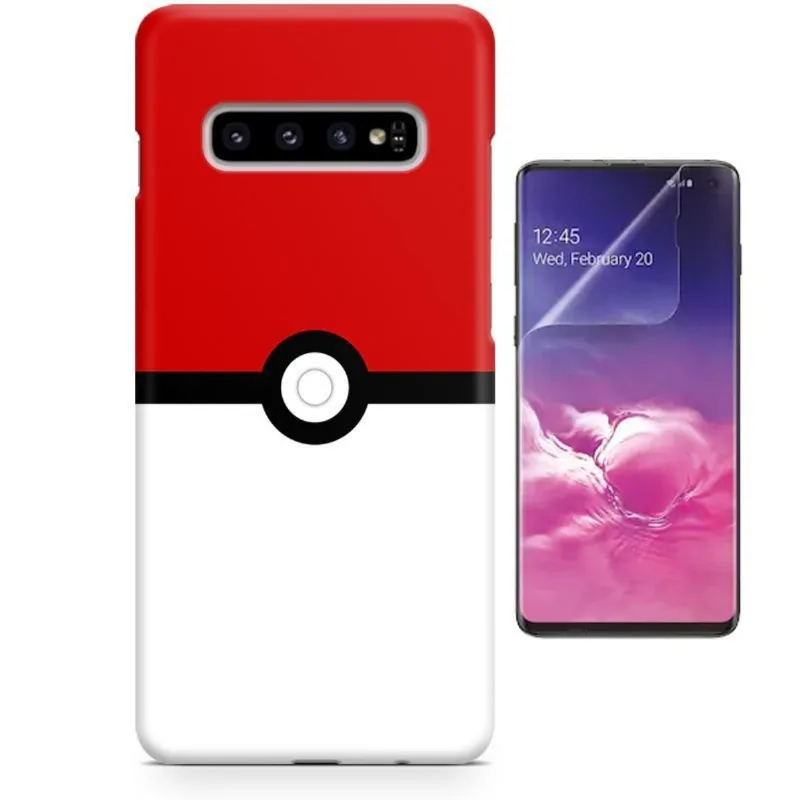 Kit Capa Case TPU Galaxy S10+ Plus Pokémon Pokebola Pokeball + Pel Vidro (BD02)