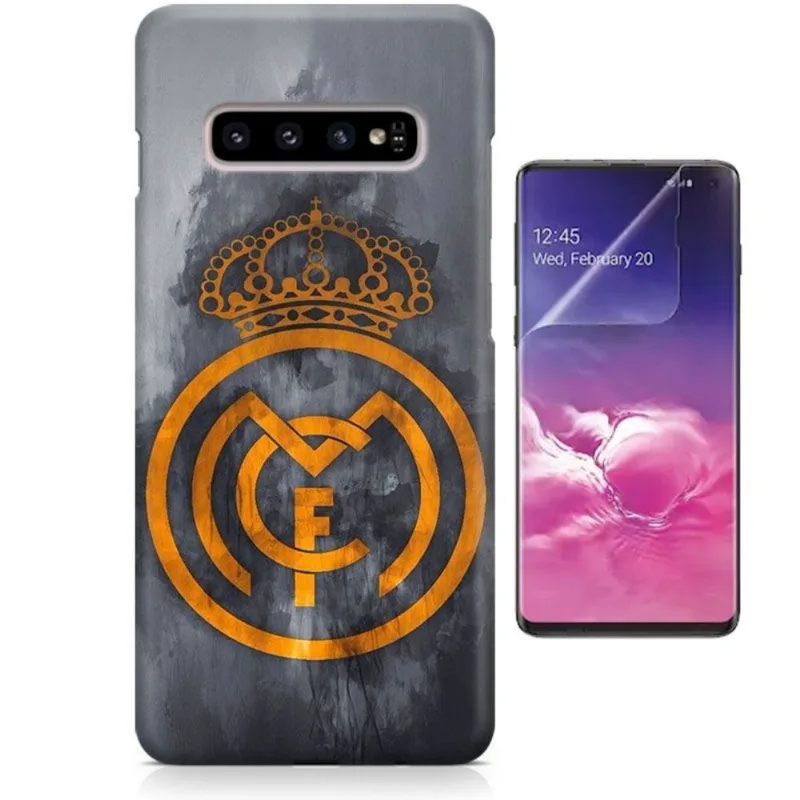 Kit Capa Case TPU Galaxy S10+ Plus Real Madrid + Pel Vidro (BD01)