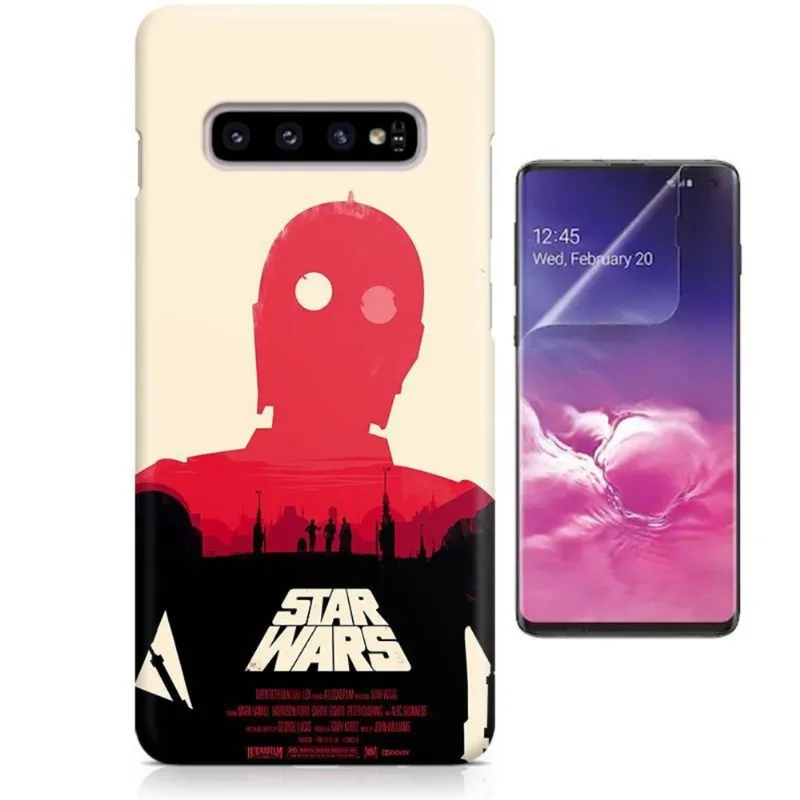 Kit Capa Case TPU Galaxy S10+ Plus Star Wars + Pel Vidro (BD01)